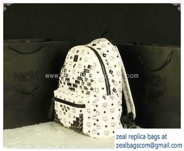 High Quality Replica MCM Stark Backpack Jumbo in Calf Leather 8100 White - Click Image to Close